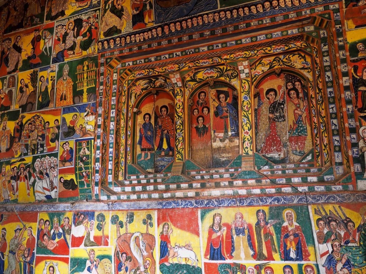 Painted murals in a Lake Tana monastery