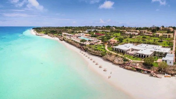 Riu Palace Zanzibar beachfront and pool, aerial view